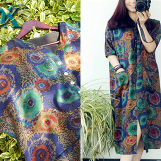 Chinese Print Silk Cheongsam Dress