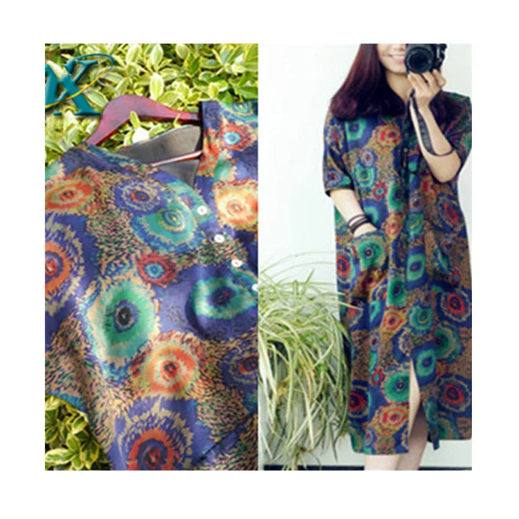 Chinese Print Silk Cheongsam Dress