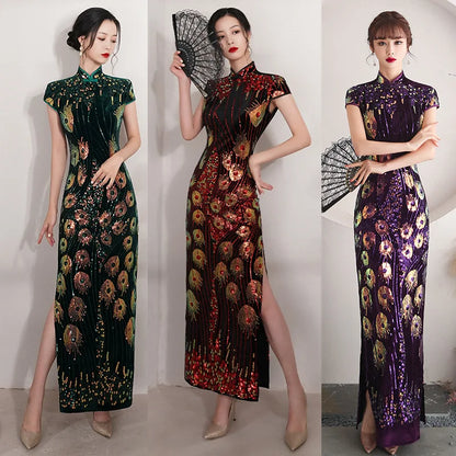 Spring and Autumn New Red Chinese Style Slim Cheongsam Stand Collar Fashion Cheongsam Short-sleeved Banquet Dress
