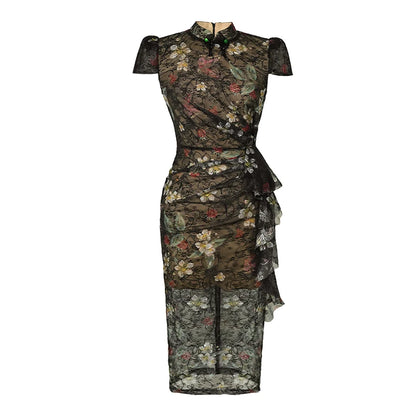 ZYHT 10467  Fashion Classical  Chinese Qipao High Waist Floral Print Women Traditional Clothing Cheongsam for Lady