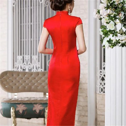 2018 Fashion Chinese Traditional Women Elegant Peacock Embroidered Wedding Dress Cheongsam Qipao