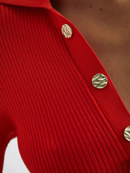 Slim Sexy Solid Color Vertical Knit Evening Wool Blend Button Embellished Design Long Sleeve Knit Maxi Dress